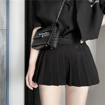 小短裙百褶短裙女春冬百搭学院风防走光高腰a字蓬蓬显瘦半身裙黑色s