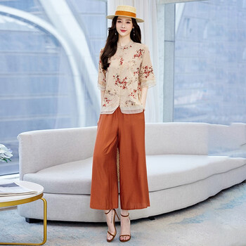 mjsxs素订女装官方夏款中国风棉麻套装女夏装新款阔太太时尚贵夫人