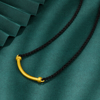 老凤凰款999足金弯管黄金笑脸项链金吊坠女款3d硬金锁骨微笑套链编织