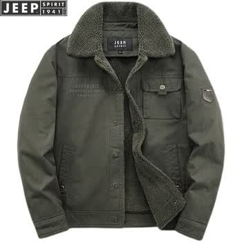 jeep吉普棉服男加绒加厚工装夹克冬季新款翻领纯棉男士冬季外套潮流