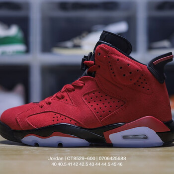 乔丹迈克尔乔6代复古休闲文化篮球鞋麂皮红黑愤怒公牛红色445