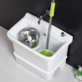 关牧陶瓷拖把池阳台大号墩布池家用拖布池落地式洗地拖黑色白色卫生间