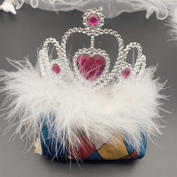 新年头饰皇冠派对网红同款生日公主发箍 玫红宝石白羽毛皇冠
