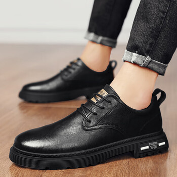 其乐手男士黑色皮鞋正装商务英伦男鞋子感上班工作休闲男款潮鞋厚底