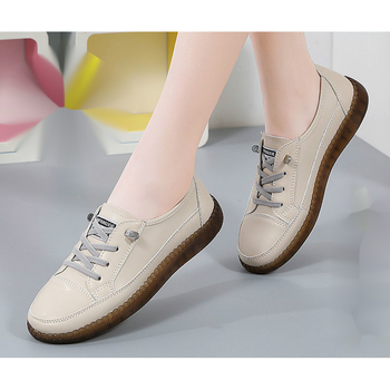 红蜻蜓联名全真牛皮单鞋一脚蹬软底百搭皮鞋女士平底休闲网面小白鞋