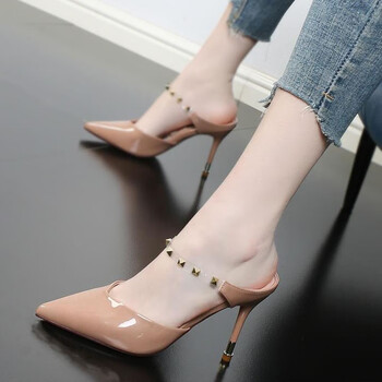 年新款百搭尖头高跟女鞋细跟包头拖鞋ck018 粉色8厘米 34【图片 价格