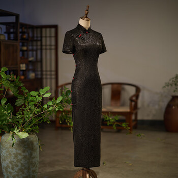 复古蕾丝旗袍年轻款高端气质优雅长款日常黑色60083l胸围102腰围86