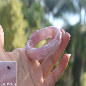 天然马达加斯加粉晶手镯 芙蓉玉马粉镯子 细条粉水晶 甜美桃粉色 21号