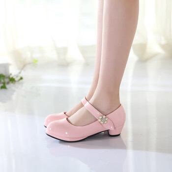 女中学生演出皮鞋童白色12儿童小高跟公主鞋中大童学生方口孩瓢鞋粉色