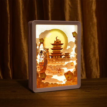 展鸥3d立体纸雕灯光影国风台灯床头灯书房敦煌夜灯中秋礼物 嫦娥奔月