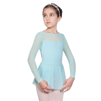 柏屋 秋冬新款儿童芭蕾舞蹈网纱长袖形体练功服女孩跳舞连体服 薄荷绿