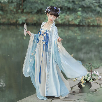 十三余小豆蔻儿[长生乐]织金刺绣渐变色印花大袖衫汉服女披帛搭配 大