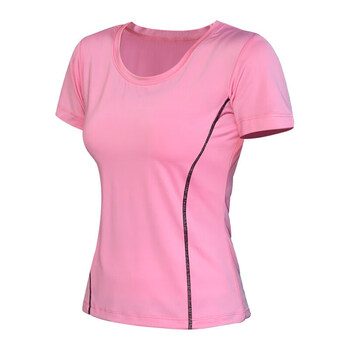 女春夏新款跑步运动背心健身服修身显瘦短袖速干衣粉色半袖777款xl