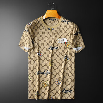 johz欧洲站wy酷奇夏季衣服打底衫短袖t恤男 冰丝潮流印花刺绣圆领高档