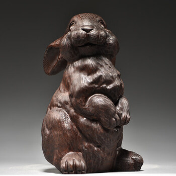 杞记实木雕刻兔子摆件红木十二生肖可爱兔家居客厅装饰送礼工艺品精雕