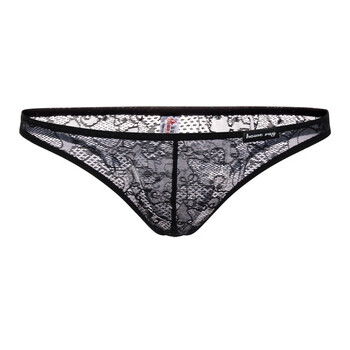 情趣内衣比基尼男士性感内裤 夏季清爽男士透视蕾丝内裤三角裤 黑色 m