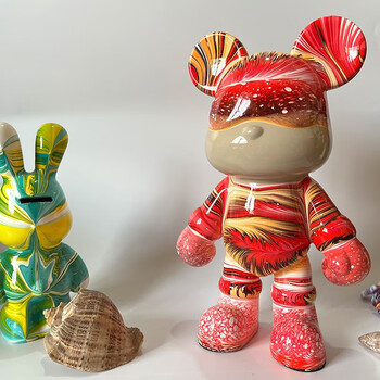 热卖流体熊32cm暴力熊成品摆件新中式酷酷熊潮玩纯手工创意存钱罐1号