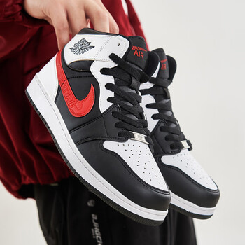 鞋空军一号黑白熊猫运动鞋dunk休闲板鞋aj女鞋小白鞋 黑白熊猫红勾-高