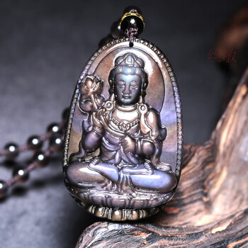 浅墨彩虹蓝眼黑曜石本命佛吊坠大势至菩萨生七夕情人节礼物送男女朋友