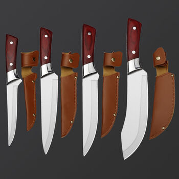 切肉杀猪羊牛锋利剥皮刀肉联厂屠宰专用刀具小天籁银头四把刀配刀套