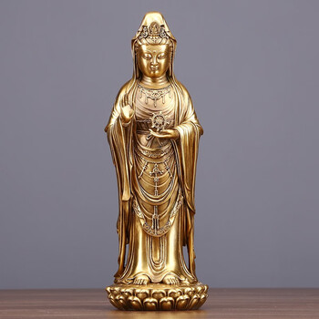 纯铜观音佛像摆件工艺品大慈大悲的观世音菩萨摆件居家摆设28南海观音