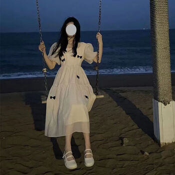 领连衣裙女学生春夏季新款短袖中长款a字仙女裙 杏色收藏店铺优先发货