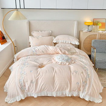 花边被套韩式保暖床上用品daf妮可粉15米床单款适合被芯200230四件套
