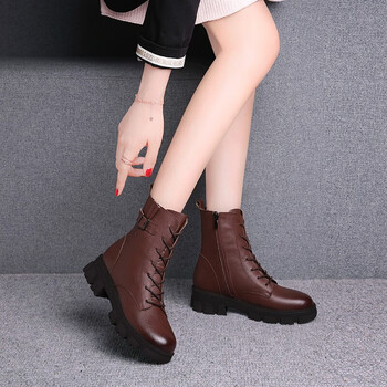 fgacct牛皮马丁靴女2021冬季新款加绒女靴子百搭粗跟短靴女英伦风女士
