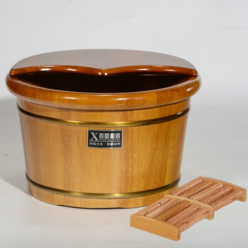 勉茂橡木足浴实木泡脚桶木质木桶家用过小腿洗脚盆小木盆足疗桶带盖的