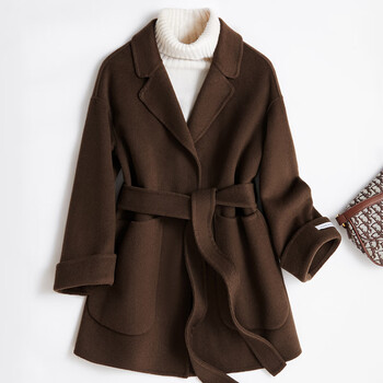 大衣双面羊绒大衣女短款2022年新款小个子秋冬纯羊毛呢子大浅咖色s