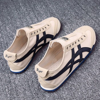 京佑鬼冢阿甘鞋男老虎鞋一脚蹬tiger男鞋虎冢夏季情侣帆布懒人小白鞋