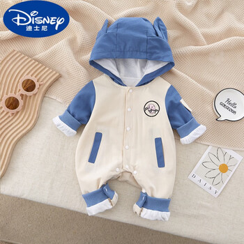 迪士尼秋季新款婴儿连体衣纯棉宝宝长袖爬服新生儿哈衣外出服抱衣批发
