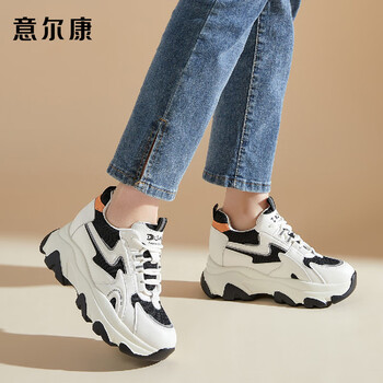 意尔康yearcon 女鞋2023春季透气休闲鞋女厚底增高老爹鞋网面运动鞋