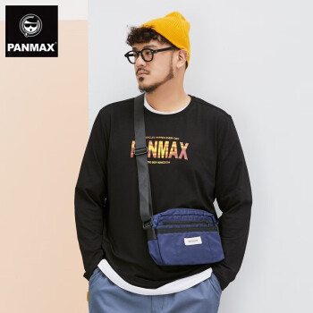 PANMAX加大码国潮牌黑色炫彩字母印花胖子男装上衣情侣装长袖t恤 黑色 XL
