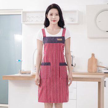 诺迪驰竖条背带围裙纯棉透气家用耐脏厨房做饭新款防油污围腰工作服 