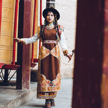 藏族服装藏袍西藏藏式马甲藏族工布民族风写真藏袍拉萨