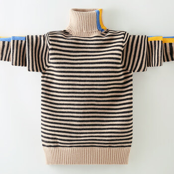 jyze男童毛衣秋冬款休闲高领儿童打底衫加绒加厚百搭针织衫米色170