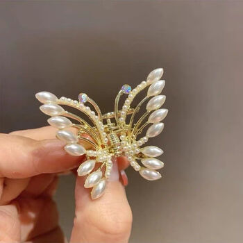 朋趣蝴蝶发夹韩版ins珍珠优雅女发饰抓夹女森系刘海夹子儿童头饰发卡