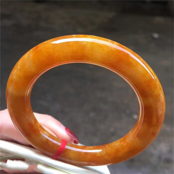 辉客映上  手镯翡翠手饰缅甸老坑a货冰糯种黄女款圆条红翡玉镯子带