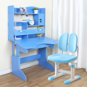 佳蓓儿 儿童学习桌椅套装儿童书桌可升降小学生书桌书柜组合小孩写字桌带书架 809蓝色+小智椅【手摇升降+乳胶款】