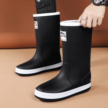 环球雨鞋男款秋季厨房工作劳保胶鞋外卖专用水鞋钓鱼防水防滑高筒黑色