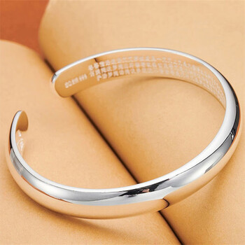 老凤祥9999足银镯子光面心经手镯女实心开口简约饰品送妈妈 20克光面