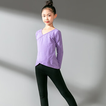 舞蹈服女儿童考级练功服夏女孩芭裤中国舞女童民族分体套装 浅紫色