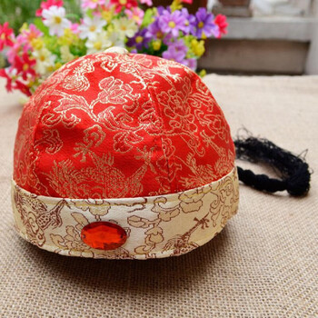 地主帽子儿童春夏秋红帽子婴儿女男宝宝唐装帽百天周岁儿童帽小地主