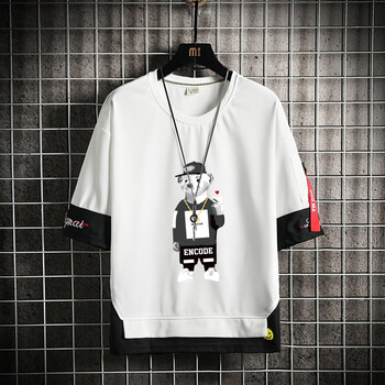 以纯夏季男士潮牌短袖t恤男宽松大码体恤情侣装半袖冰丝七分袖上 比心