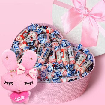 奶糖心形礼盒小白兔原味女友闺蜜生日糖果圣诞节创意礼物 250克粉色