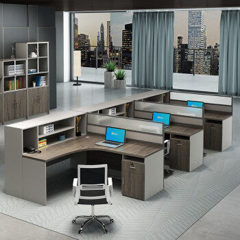 卡鲁森 职员桌办公桌办公室桌椅屏风员工工位简约现代L型办公桌椅组合 F型两人位