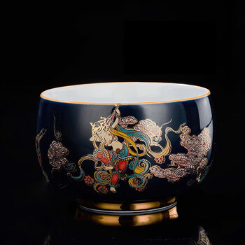 乐舞敦煌宝丰款陶瓷茶杯-霁蓝