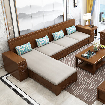 卡洛森(kaluosen)沙发 实木沙发组合经济型冬夏两用小户型套装中式