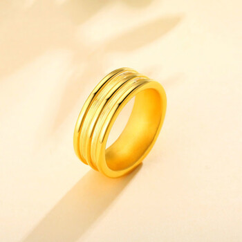 老凤祥风格生日礼物3硬金黄金时尚简约光圈戒指999足金男女款对戒指环